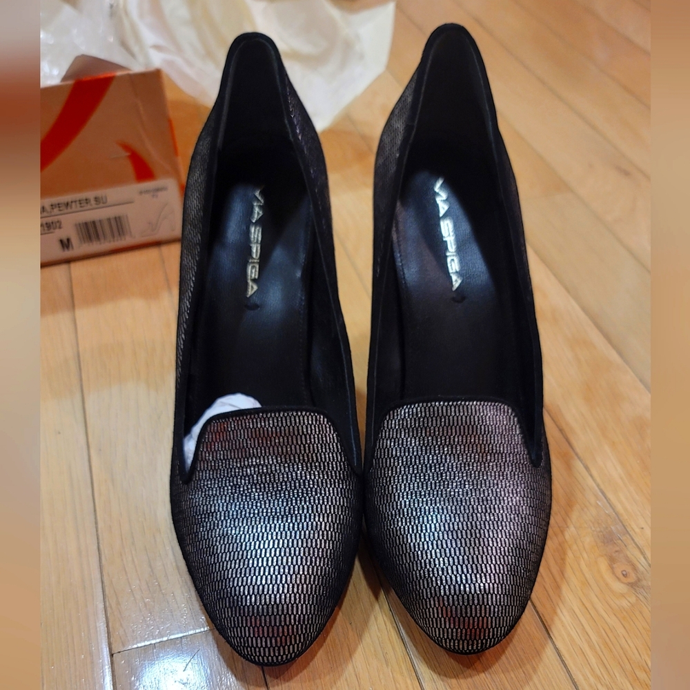 VIA SPIGA Women's Black METALIC Pumps 8